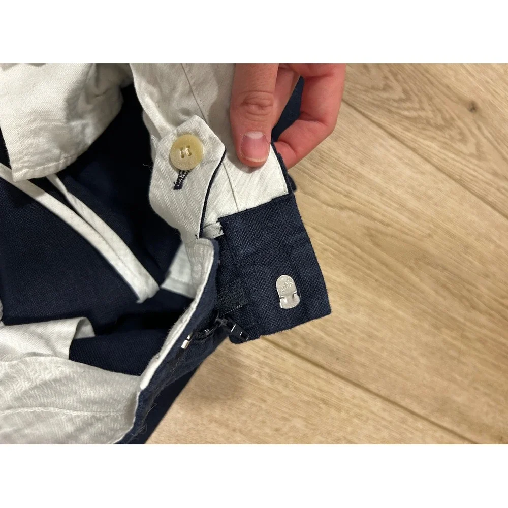 Polo Ralph Lauren Mens 32x30 Navy Blue 100% Linen Pleated Cuffed Trousers Pants